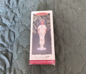 Vintage New Keepsake Native American Barbie Collector Ornament White Outfit 90s